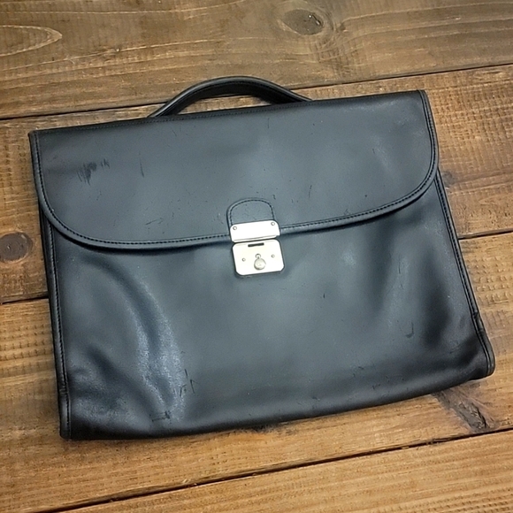 LONGCHAMP Vintage genuine leather black business laptop case Men's Travel bag
